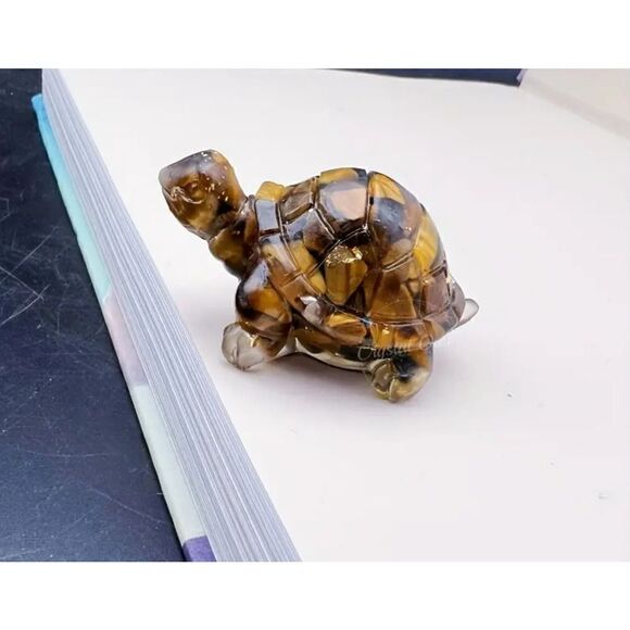 New!  Crushed Genuine Crystal Stone and Resin Turtle in Tiger Eye - Picture 1 of 3
